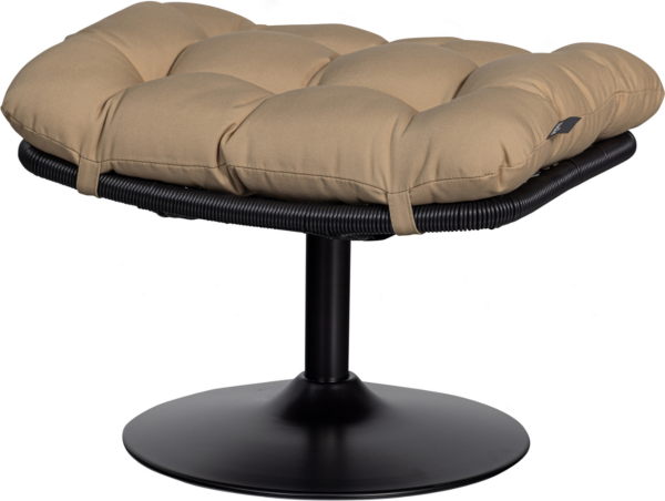 Udendørs taburet/skammel WOOOD Vive - sort rattan, sandfarvet pude, H37ÃB46ÃL63 cm